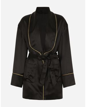 Dolce & Gabbana Silk Long-Sleeved Pajama Jacket With Belt - Black