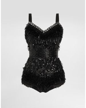 Dolce & Gabbana Sequined And Micro-Beaded Bodysuit - Black