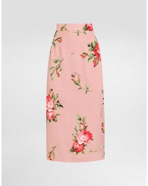 Dolce & Gabbana Rose Bouquet-Print Straight Skirt - Rosa