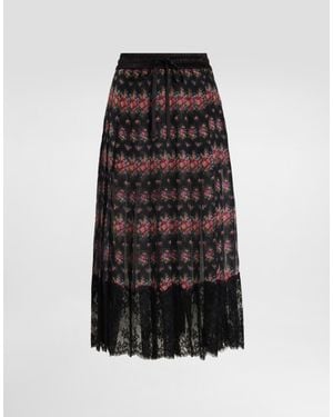 Dolce & Gabbana Plisseerock Aus Chiffon Mit Einem Print Mit Kleinen Blumensträußen - Schwarz