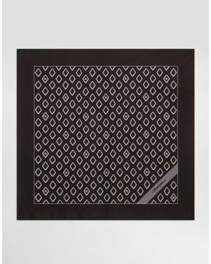 Dolce & Gabbana Silk Pocket Square With Micro-Design And Logo - Black