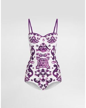 Dolce & Gabbana 'Maiolica' Print One-Piece Swimsuit - Purple