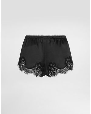 Dolce & Gabbana Black Satin Lace Detail Shorts