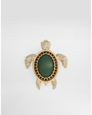 Dolce & Gabbana Turtle-Shaped Brooch With Rhinestones - Metallic