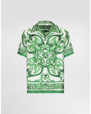 Dolce & Gabbana Silk Twill Hawaiian Shirt With Majolica - Green