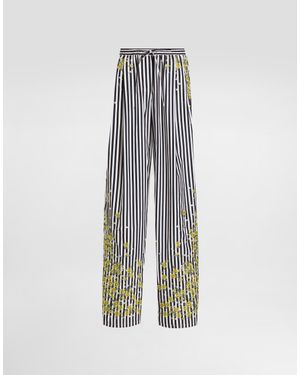 Dolce & Gabbana Poplin Trousers With Flower Embroidery - White