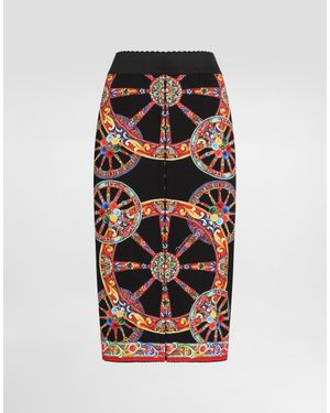 Dolce & Gabbana Carretto-Print Charmeuse Long Skirt - Black