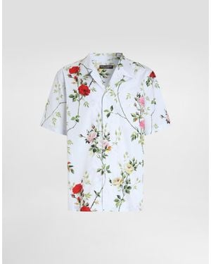 Dolce & Gabbana Rose-Print Poplin Hawaii Shirt - White