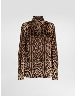 Dolce & Gabbana Leopard- Satin Shirt - Brown