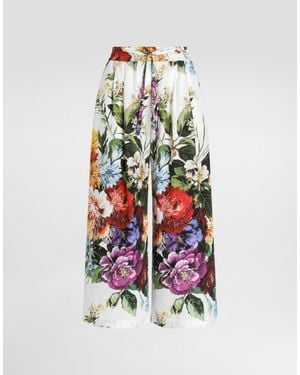 Dolce & Gabbana Cotton Pants With Floral Motif - White
