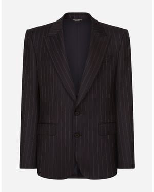 Dolce & Gabbana Single-Breasted Pinstripe Wool Sicilia-Fit Jacket - Black