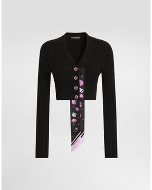 Dolce & Gabbana Wool Cardigan With Offset Rib - Black