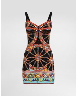 Dolce & Gabbana Carretto-Print Short Charmeuse Dress - Multicolor