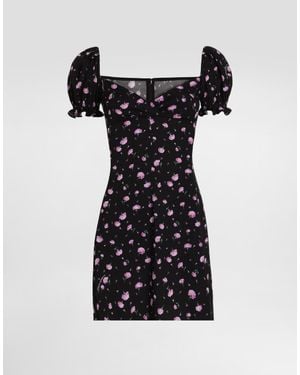 Dolce & Gabbana Carnations-Print Dress - Black