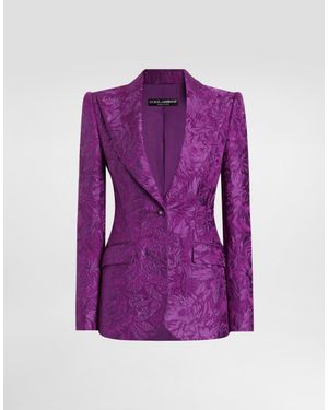 Dolce & Gabbana Peony-Motif Brocade Turlington Jacket - Purple