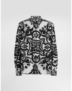 Dolce & Gabbana Majolica-Print Oversized Striped Popeline Shirt - White