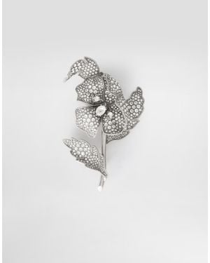 Dolce & Gabbana Flower Brooch With Rhinestones - Blanco