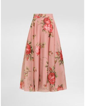 Dolce & Gabbana Rose Bouquet-Print Chiffon Circle Skirt - Pink