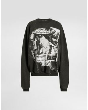 Dolce & Gabbana Cotton Crew Neck Sweatshirt With Print - ブラック