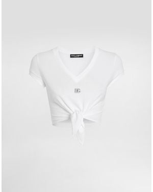 Dolce & Gabbana Jersey T-Shirt With Dg Logo And Knot Detail - White