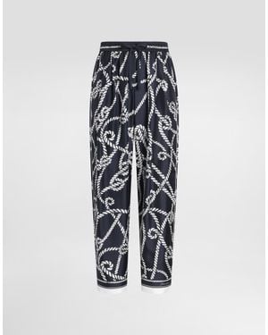 Dolce & Gabbana Marina-Print Silk Twill Vanity Trousers - White