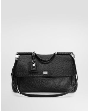 Dolce & Gabbana My Sicily Ostrich Leather Handbag - Black