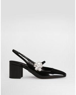 Dolce & Gabbana 60Mm Embellished Polished Leather Slingback Court Shoes - Black