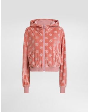 Dolce & Gabbana Chenille Jacquard Hoodie With Dg Logo - Red