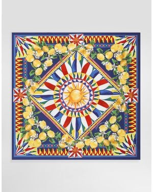Dolce & Gabbana Foulard 70X70 En Twill De Soie À Imprimé Carretto - Bleu