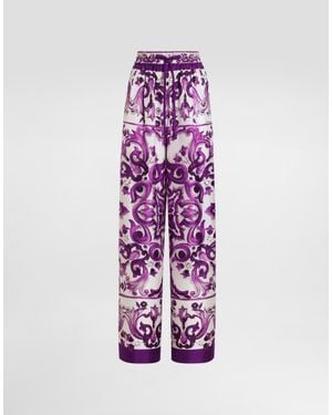 Dolce & Gabbana Silk Pants With "Majolica" Print - Purple