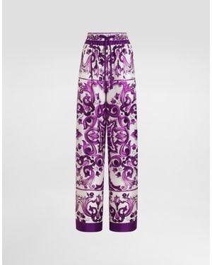 Dolce & Gabbana Maiolica Printed Silk Wide Pants - パープル