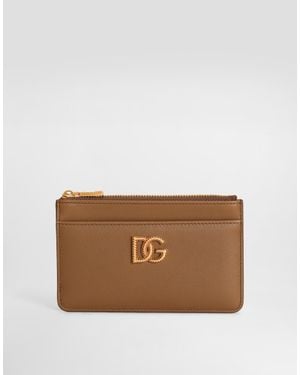 Dolce & Gabbana Calfskin Card Holder With Dg Logo - Brown