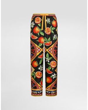 Dolce & Gabbana Hose Vanity Aus Seidentwill Mit Carretto-Print - Weiß