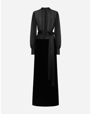 Dolce & Gabbana Silk Organza Velvet Maxi Dress - Black