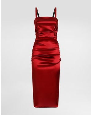 Dolce & Gabbana Stretch Satin Fitted Dress - Red