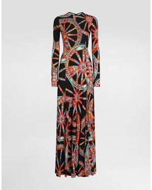 Dolce & Gabbana Carretto-Print Long Viscose Jersey Dress - White