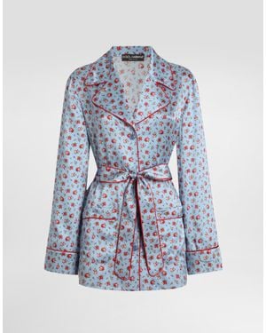 Dolce & Gabbana Small Rose-Print Silk Vanity Shirt - Blue
