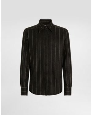 Dolce & Gabbana Pinstripe Wool-Blend Shirt - Black