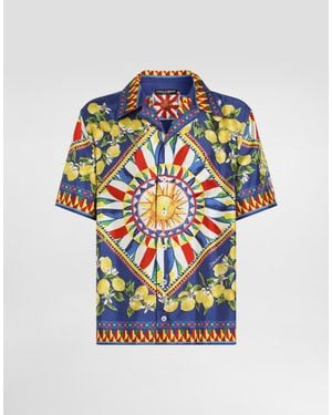 Dolce & Gabbana Carretto-Print Hawaii Silk Twill Shirt - Blue