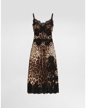 Dolce & Gabbana Leopard-Print Satin Slip Dress - Black