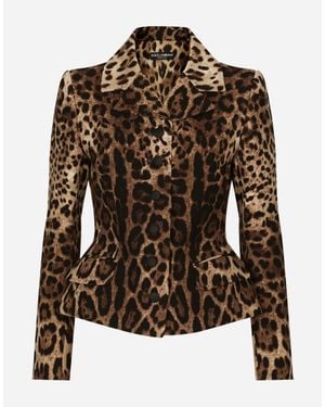 Dolce & Gabbana Single-Breasted Double Crepe Jacket With Leopard Print - Brown