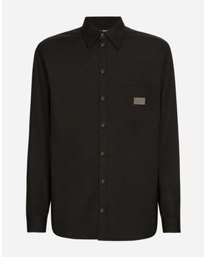 Dolce & Gabbana Cotton Martini-Fit Shirt With Branded Tag - Black