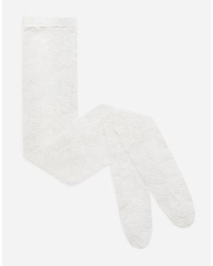 Dolce & Gabbana Strumpfhose Aus Spitze Mit Logo-Gummiband - Weiß