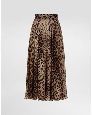 Dolce & Gabbana Leopard- Chiffon Circle Skirt - Natural