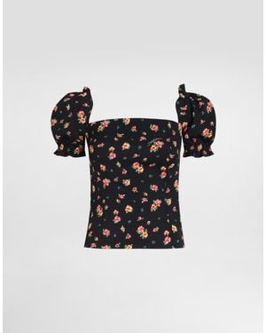Dolce & Gabbana Small Floral-Print Charmeuse Top - Black