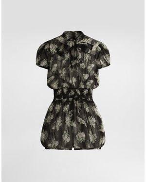 Dolce & Gabbana Small Flower Bouquet-Print Chiffon Jumpsuit - Black