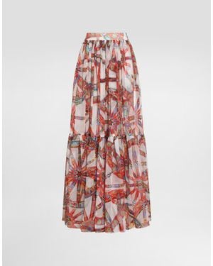 Dolce & Gabbana Falda Larga En Gasa Con Estampado Carretto - Blanco