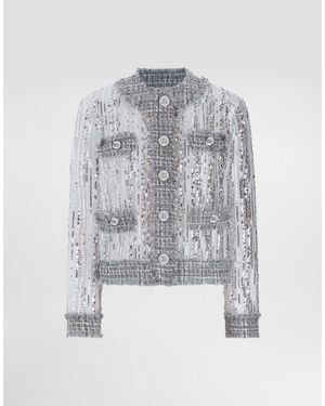 Dolce & Gabbana Tulle Gabbana Jacket With Sequin Embroidery - Grey