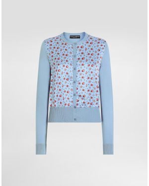 Dolce & Gabbana Small Rose-Print Satin Cardigan - Blue