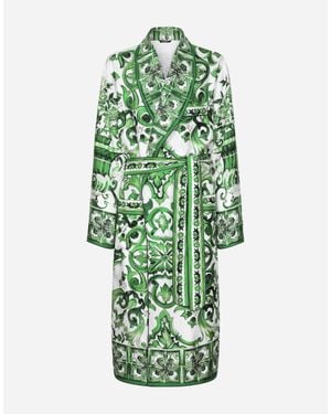 Dolce & Gabbana Morgenrock Aus Seidentwill Majolika-Print - Grün